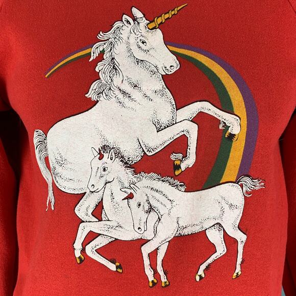 VINTAGE Size L Red Graphic Cotton Polyester Raglan Sweatshirt - Picture 2 of 6